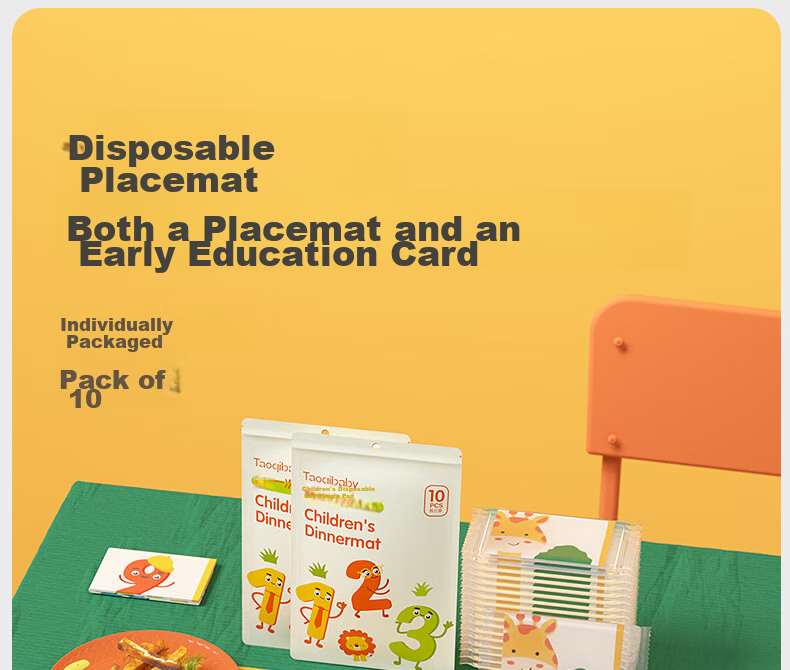 Одноразовые детские тарелки Taoqibaby, портативные столовые приборы для детей, водонепроницаемые и гигиеничные покрытия для стола, 20 штук