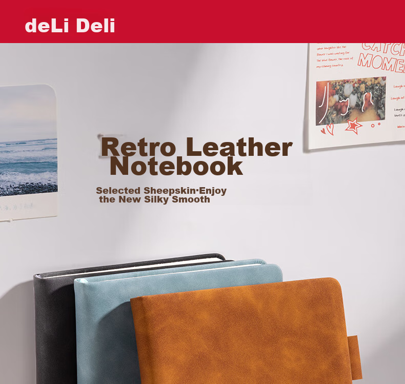 Блокнот Deli Customizable A5, 80 листов, кожаный, синий BP153