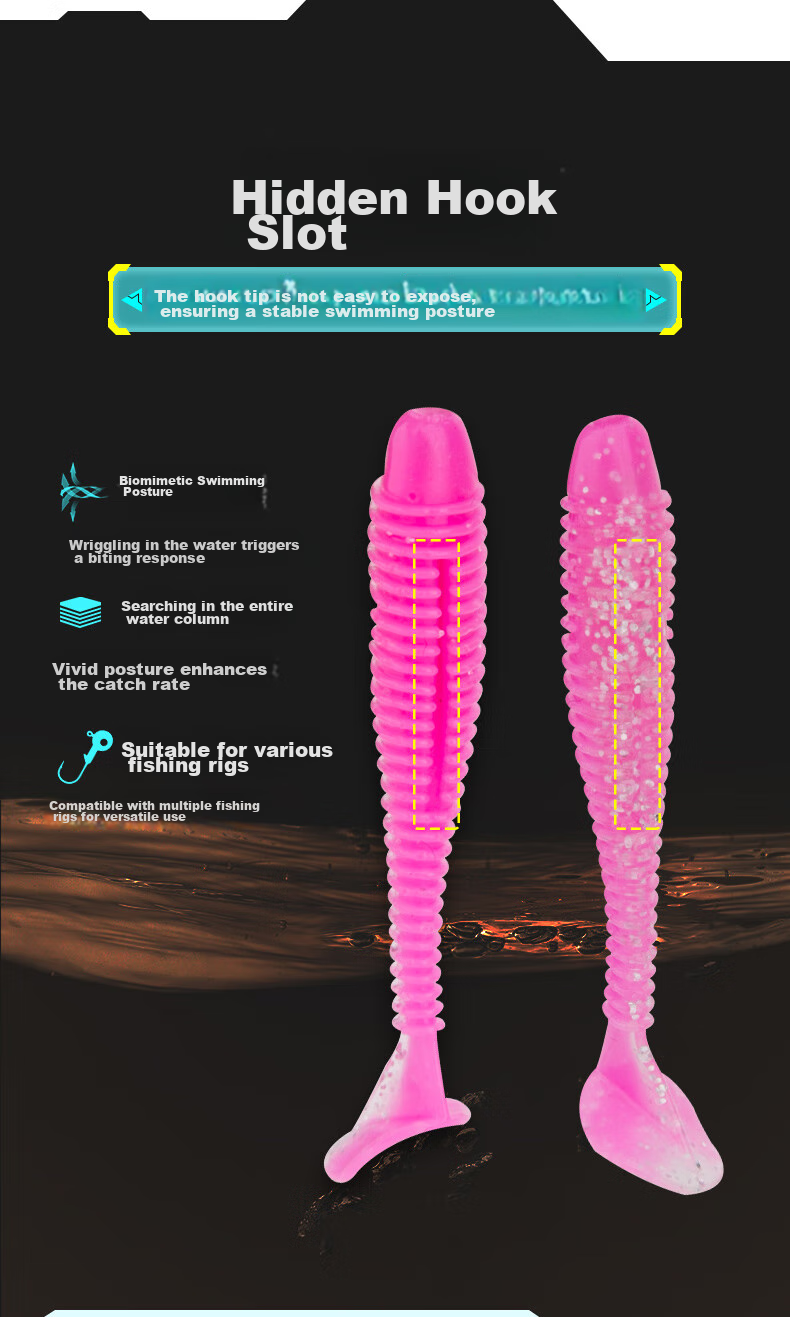 Набор мягких приманок Kemailei Lure 2# с изогнутым крючком и Т-образным хвостом, искусственная приманка для дальнего заброса, мягкая червеобразная приманка для спиннинга