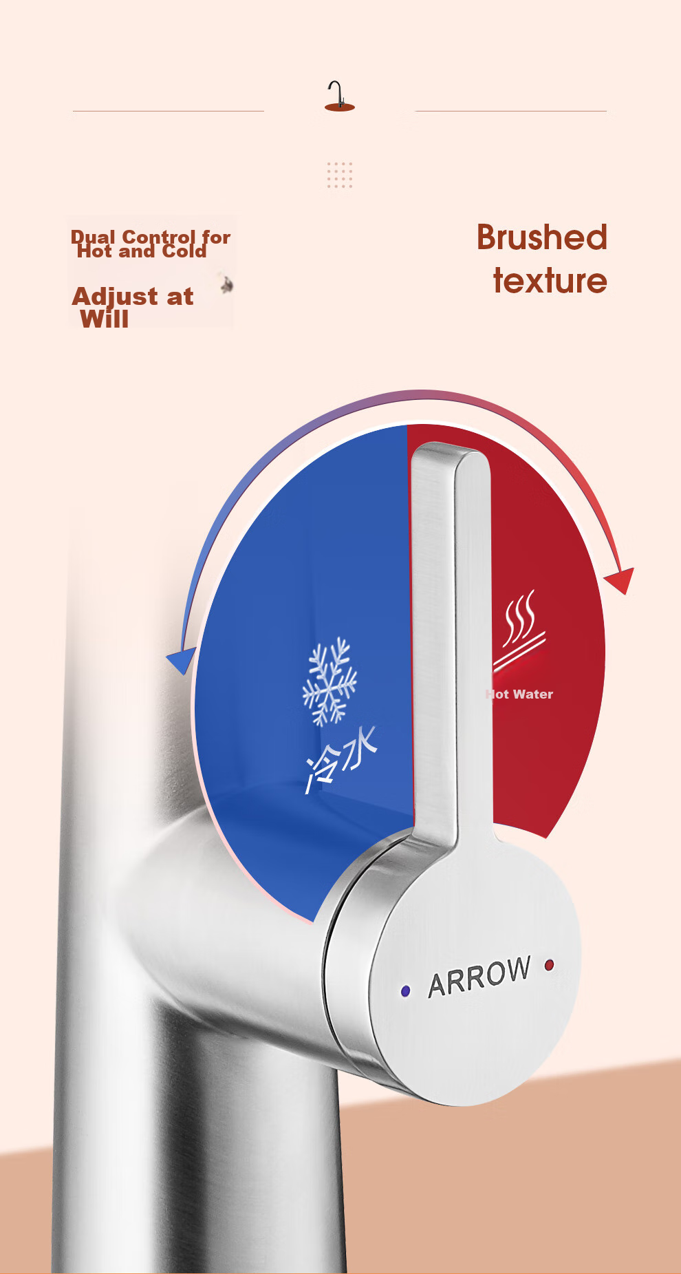Кухонный смеситель ARROW AE45109SS с выдвижной лейкой, нержавеющая сталь, однорычажный, серебристый