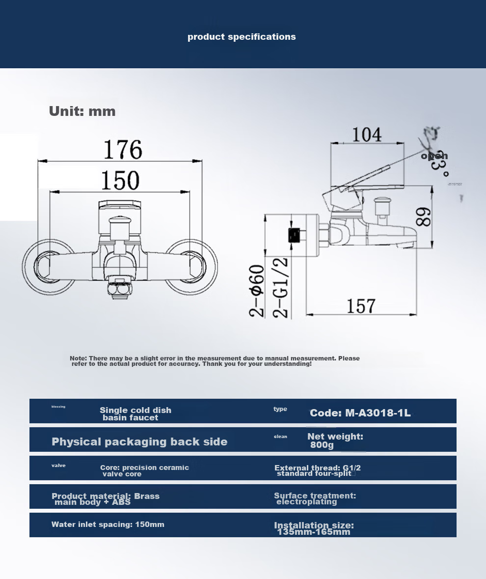 Смеситель для ванны MICOE M-A3018-1L, латунный, двойной излив, настенный монтаж, хром