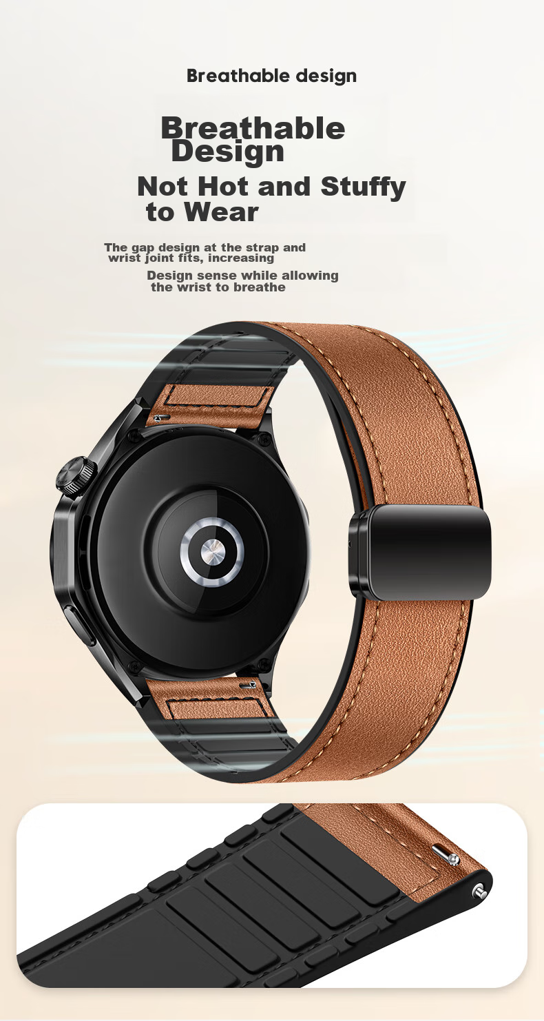 Ремешок Weiqiantu для Huawei GT6/6pro/GT5/5pro/Watch5/4/4pro/3/3pro, двойной магнитный кожаный ремешок, 46/48 мм