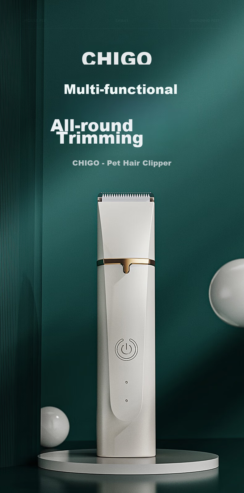 Машинка для стрижки животных CHIGO F09A, электрическая, для собак и кошек, с 4 насадками, перезаряжаемая, водонепроницаемая IPX7, низкий уровень шума
