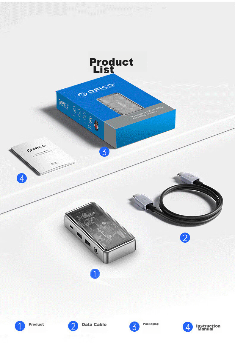 Многофункциональный USB-C хаб ORICO TM10-7P, 7-в-1, HDMI 4K@60Hz, 2.5G Ethernet, PD 100W, USB 10Gbps, аудиоразъем 3.5мм, алюминиевый сплав, серый
