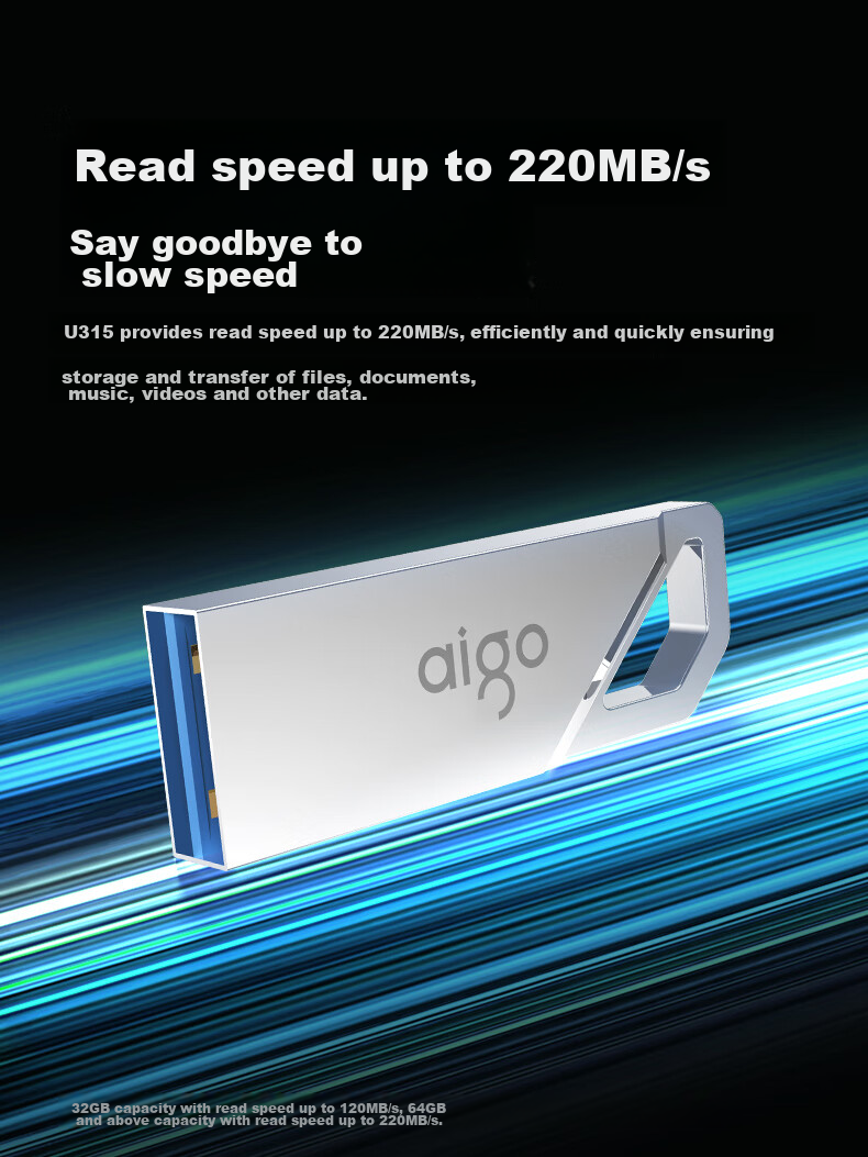 USB-накопитель Aigo U315, 128 ГБ, USB 3.2 Gen 1, металлический корпус, серебристый