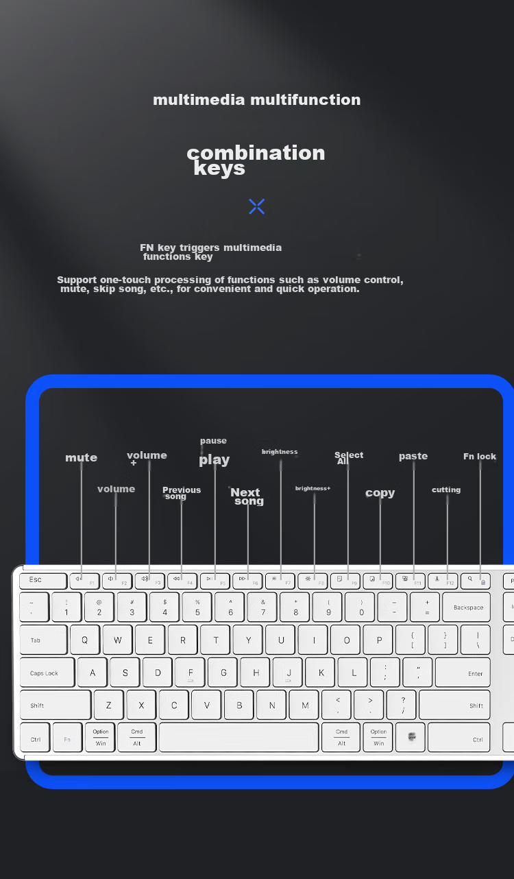 Беспроводная Bluetooth-клавиатура AUSDOM Sofkeys4, ультратонкая, металлическая, перезаряжаемая, 110 клавиш, белая
