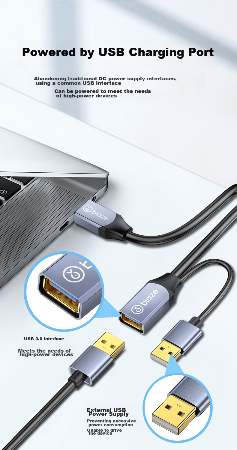BIAZE USB 3.0 Extension Cable, Engineering-Grade Signal Amplifier Chip, Male to Female Computer USB Drive Mouse Keyboard Printer Charger Extension Cable, 20 Meters