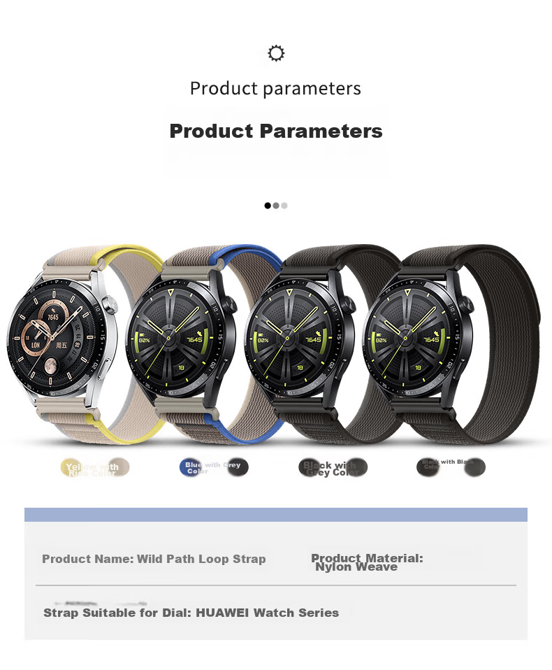 Ремешок Weiqiantu из нейлона для Huawei Watch GT 6/GT5/GT4/GT3/4 Pro, черный с серым, 46/48 мм