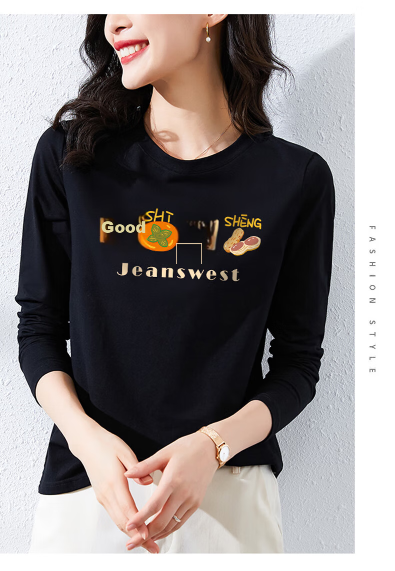 Женская футболка Jeanswest, осень, хлопок, мягкая, с принтом, Лонгслив, белая, размер L