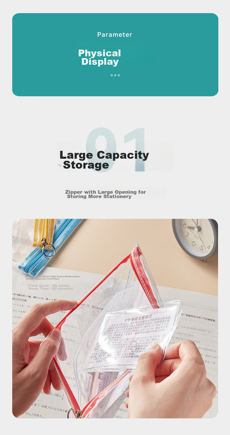 Пенал SAKURA Transparent Exam Pencil Case, фиолетовый, с двойной молнией, для учеников