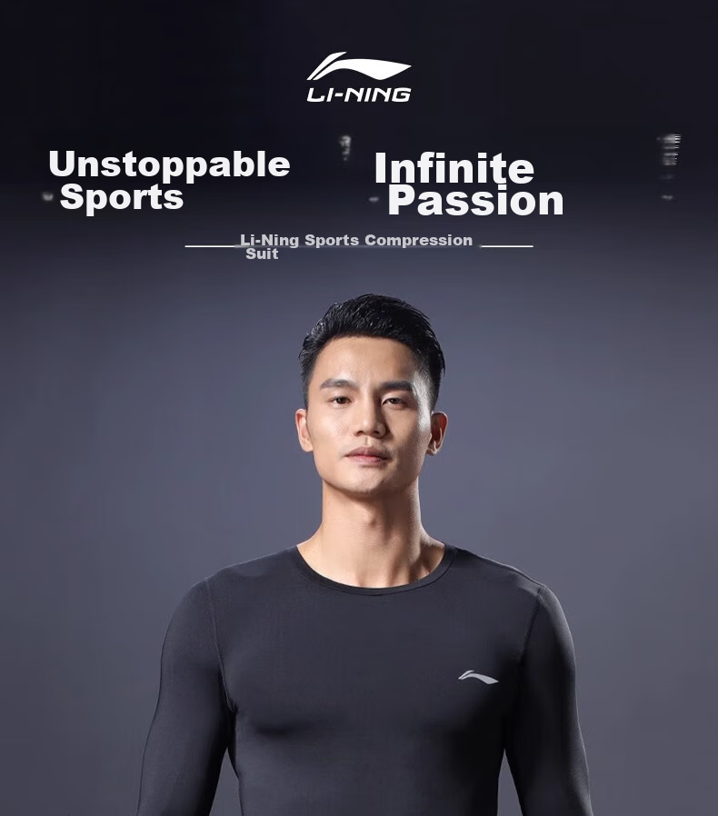 Спортивная компрессионная футболка с длинным рукавом Li-Ning для мужчин, быстросохнущая, для фитнеса, йоги, бега, осени 2023, черная, размер 2XL