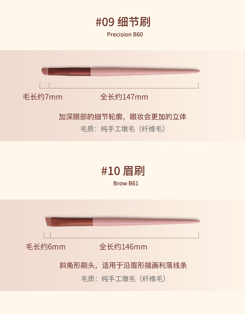 B.L.J BEAUTYPIE GENTLE FOLK 化妆刷套装眼影刷粉底刷唇刷遮瑕刷化妆刷子全套 10支微醺蔷薇配白桶