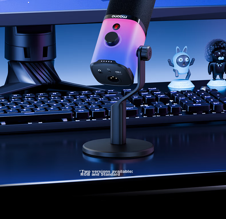 Динамический микрофон Maono PD100XS для компьютера, стриминга, игр, пения, записи, с USB-звуковой картой, шумоподавлением и RGB-подсветкой