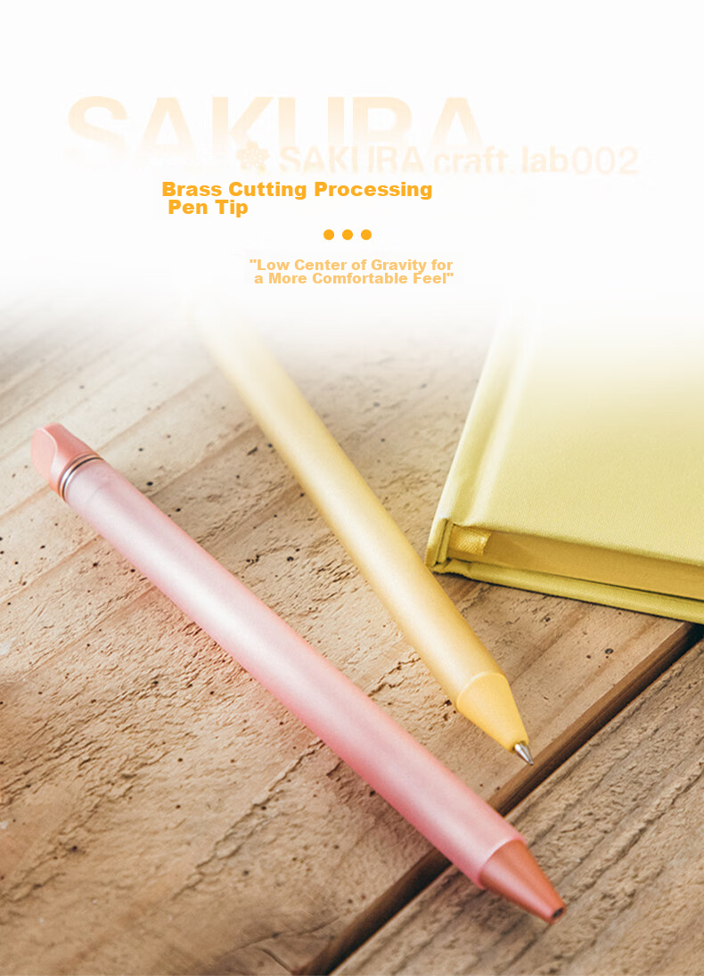 SAKURA Craft Lab 002 Yellow, Японская шариковая ручка, подарочный набор, латунный корпус, 0.5 мм, черные чернила