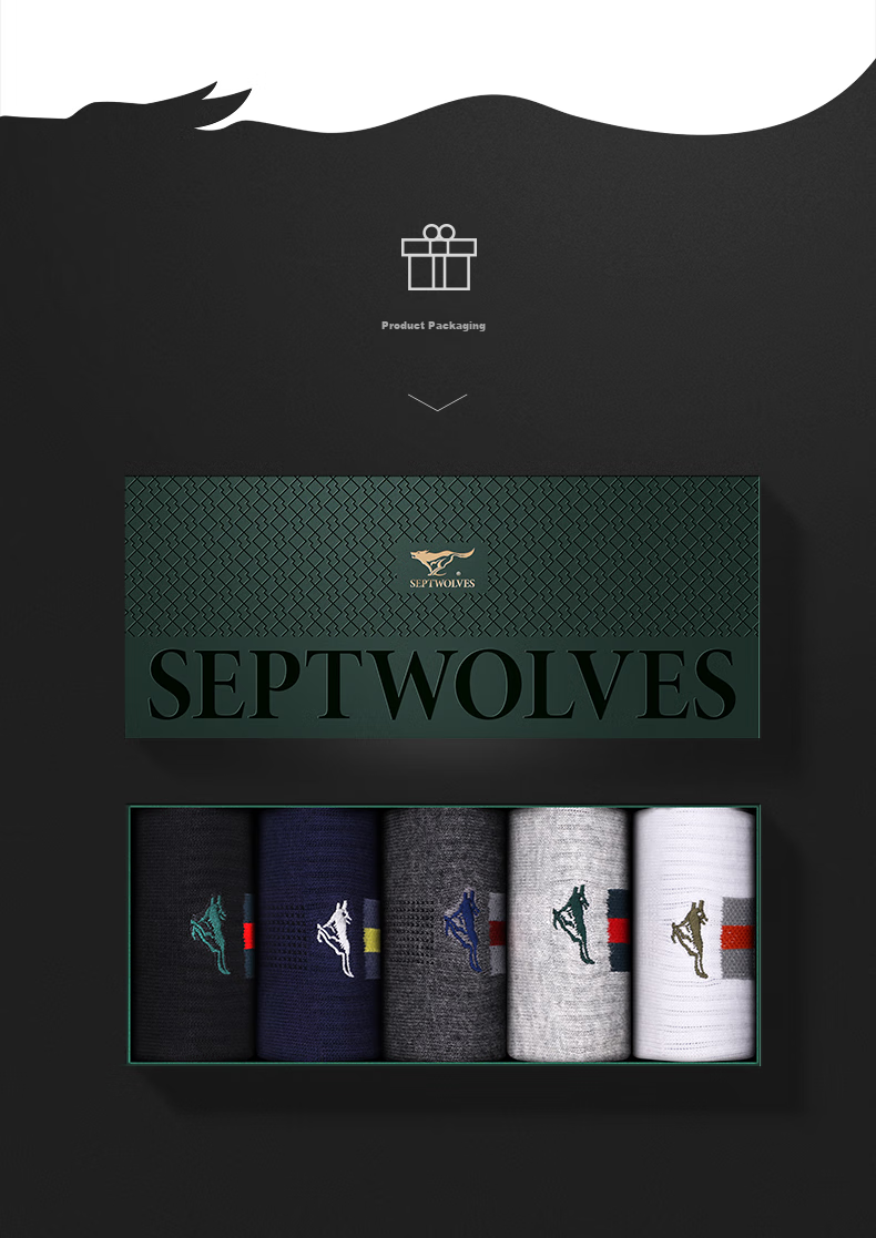 Мужские носки SEPTWOLVES, 5 пар, хлопковые, антибактериальные, средней длины, для мужчин, размер универсальный, красный