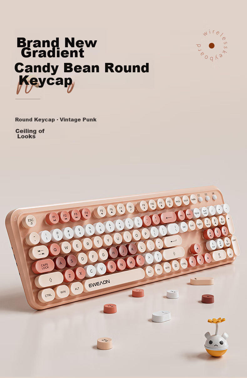 Беспроводной комплект EWEADN V96: стильная ретро-клавиатура и мышь с механическим ощущением, мембранная клавиатура для ноутбука, розовый