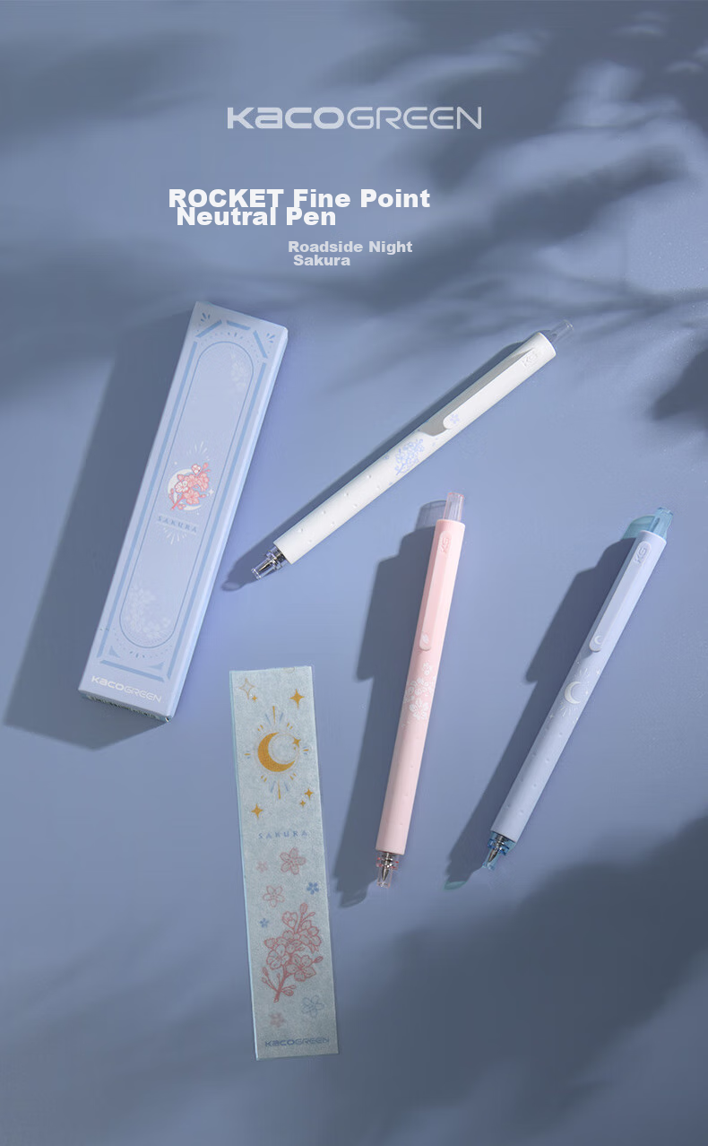 Гелевая ручка KACO Premium Cherry Blossom, 0.5 мм, набор 3 шт. (2 черные, 1 розовая)