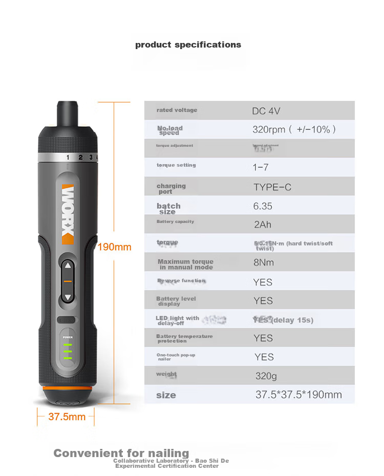 Аккумуляторная отвертка WORX WX242, компактная ручная, литиевая батарея, 30 бит в комплекте