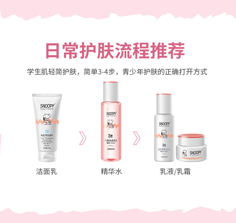 SNOOPY史努比中学生护肤品套装补水保湿水乳霜高中生化妆品青少年青春期