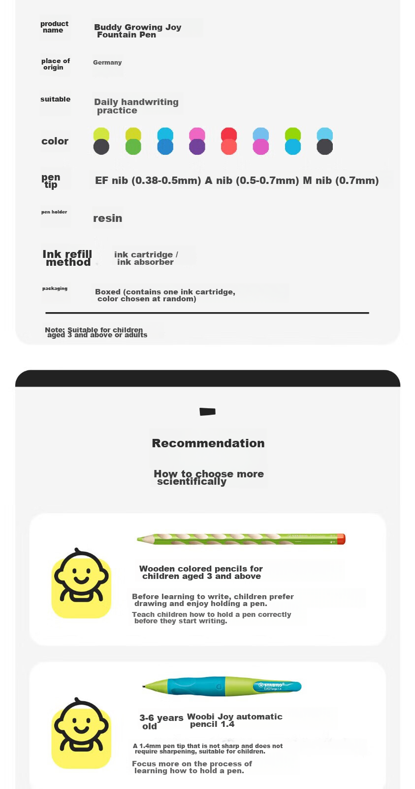 Немецкая импортная подарочная ручка STABILO EASYbuddy с перьевым пером EF, глубокий и светло-синий подарочный набор для студентов, детей и офиса