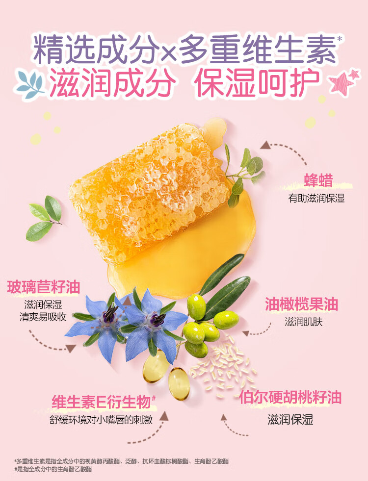 曼秀雷敦（Mentholatum）儿童润唇膏 保湿滋润防干裂 什果冰草莓味3.5g 迪士尼联名款