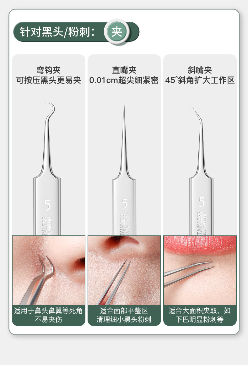 古迪GOOOD超尖粉刺针细胞夹6件套装挤痘痘闭口去黑头刮美容院专用工具镊子