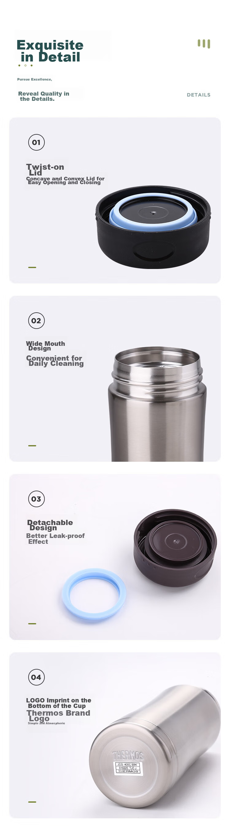 Термос THERMOS JCG-400, 400 мл, нержавеющая сталь, для бизнеса и офиса, цвет серебристый