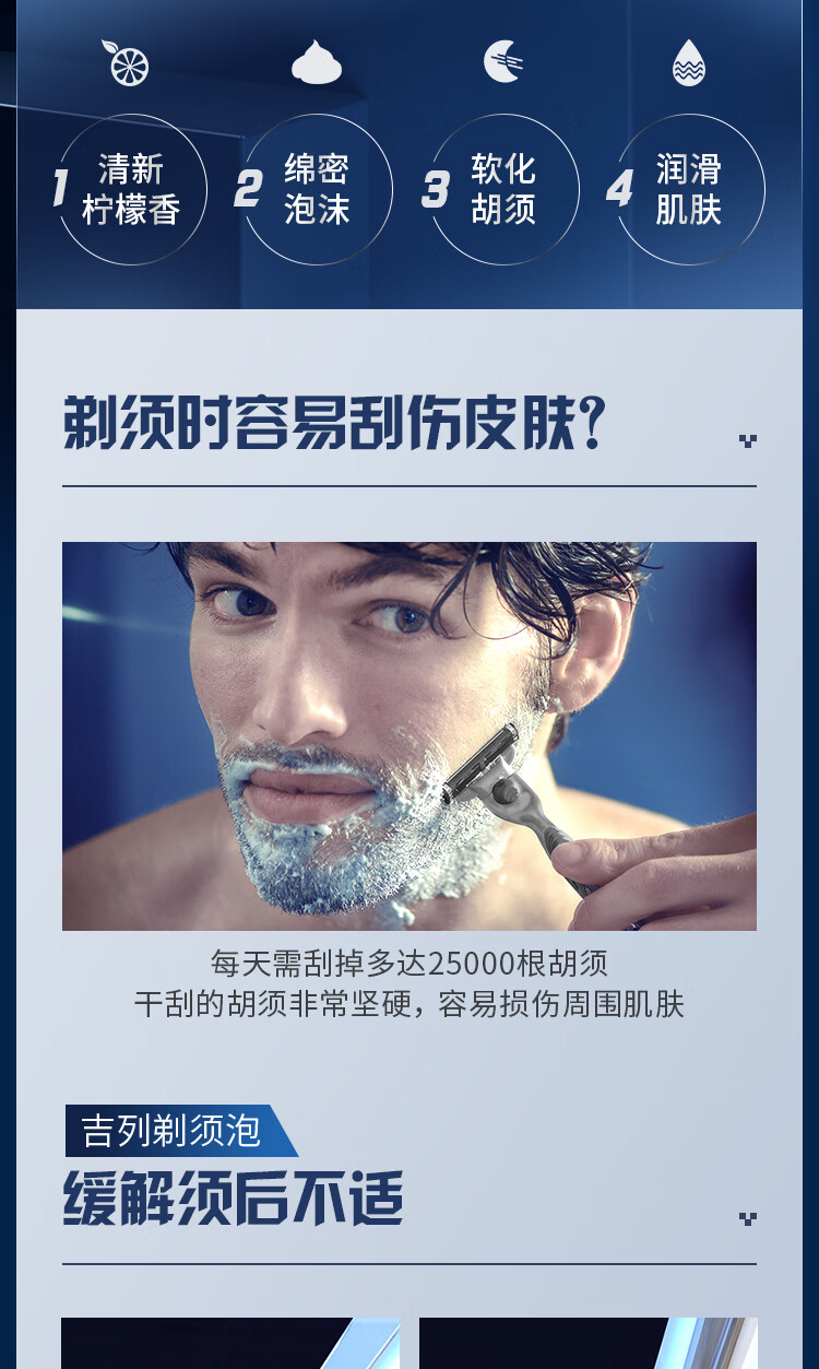 吉列剃须泡清新柠檬香型50g(蓝罐)优惠装