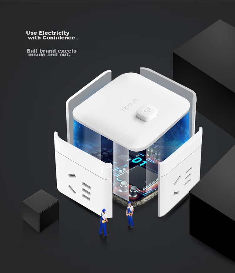 Удлинитель BULL GNV-M103W, кубический, 3 розетки, с мастер-переключателем, белый