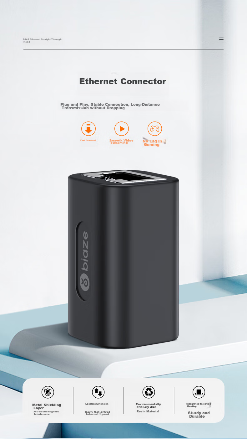 Сетевой кабель BIAZE, 10 шт., удлинитель Gigabit Shielded Network Extension Connector, RJ45 Straight-Through Crystal Head, двухсторонний, подходит для сетевых кабелей Cat5/6