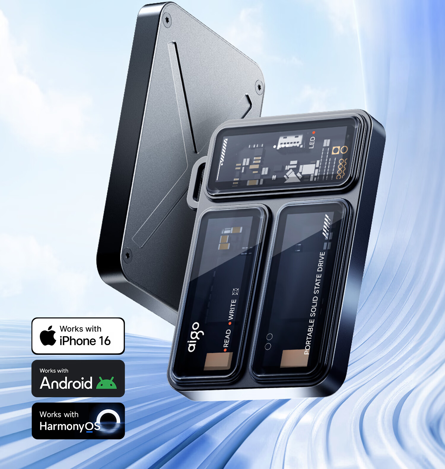 Портативный SSD-накопитель Aigo P3 Type-C USB3.2, 2 ТБ, скорость чтения/записи до 2000 МБ/с, прозрачный, для телефона и компьютера