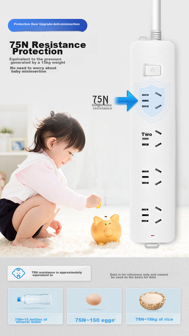 Розетка DELIXI с 7 гнездами, 1 метр, с мастер-выключателем, 10А, 2500W, белый