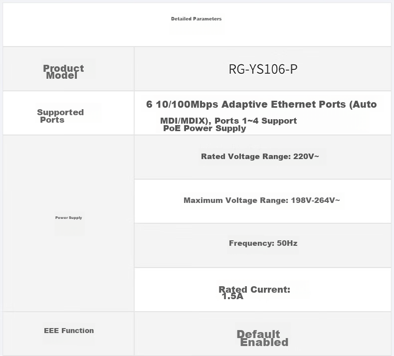 PoE коммутатор Ruijie RG-YS106-P, 6 портов 100 Мбит/с, PoE 60 Вт, для камер видеонаблюдения, двойные восходящие каналы, защита от молний