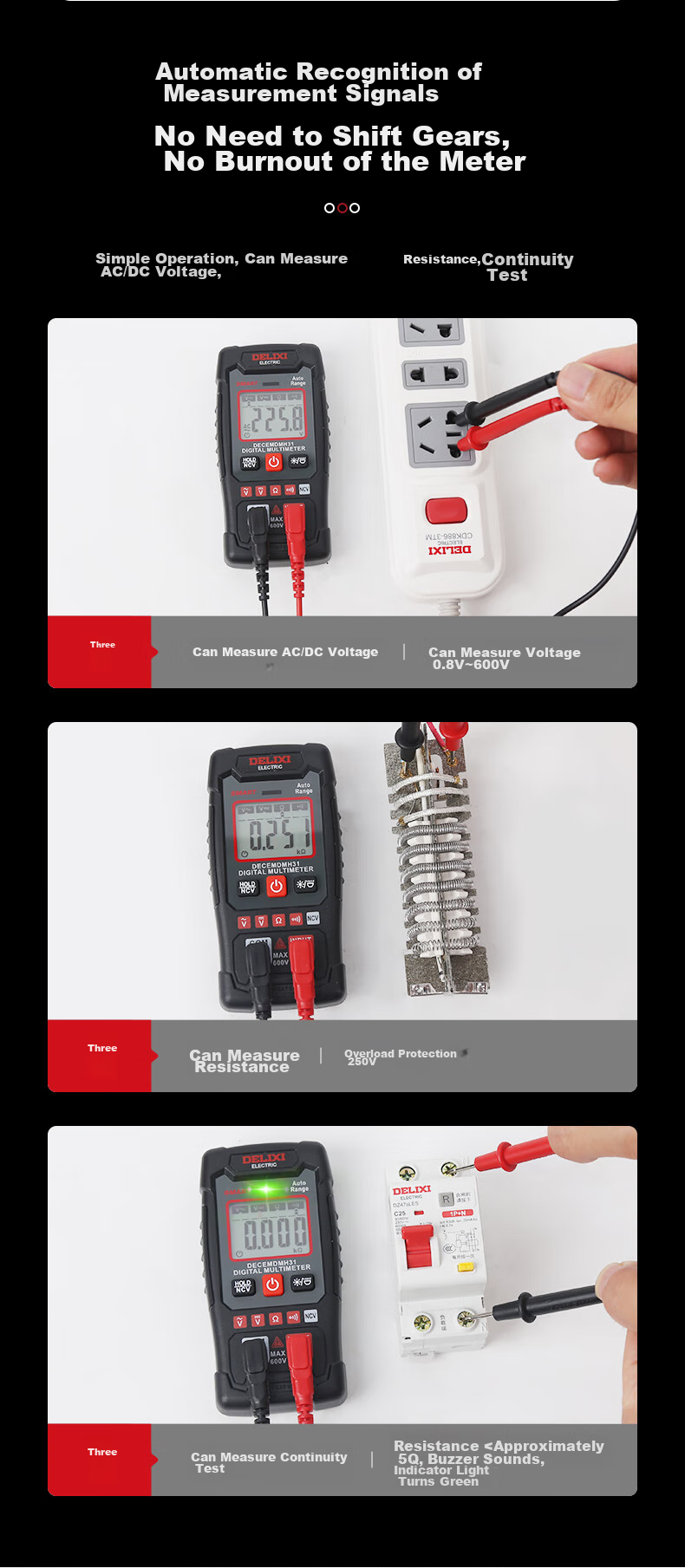 DELIXI ELECTRIC Цифровой мультиметр H31, мини, умный, с защитой от перегорания, бесконтактное измерение напряжения NCV