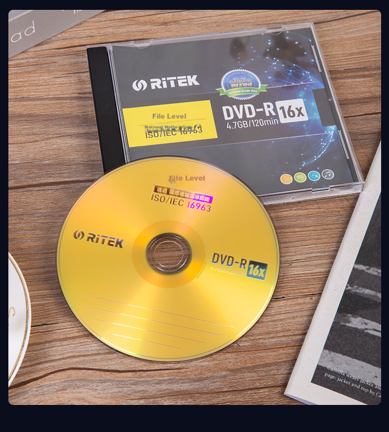 DVD-R RITEK 16X 4.7GB, 1 шт., для архивирования данных, сертификация ISO/IEC 16963