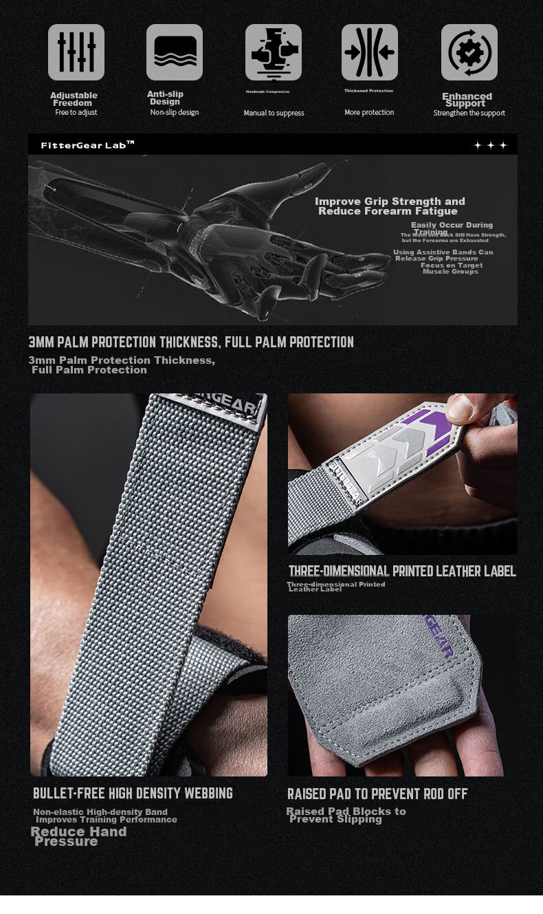 Ремешок для тяги FITTER GEAR, с защитой ладони, для мужчин и женщин, фитнес-перчатки и ремешок для поддержки запястья