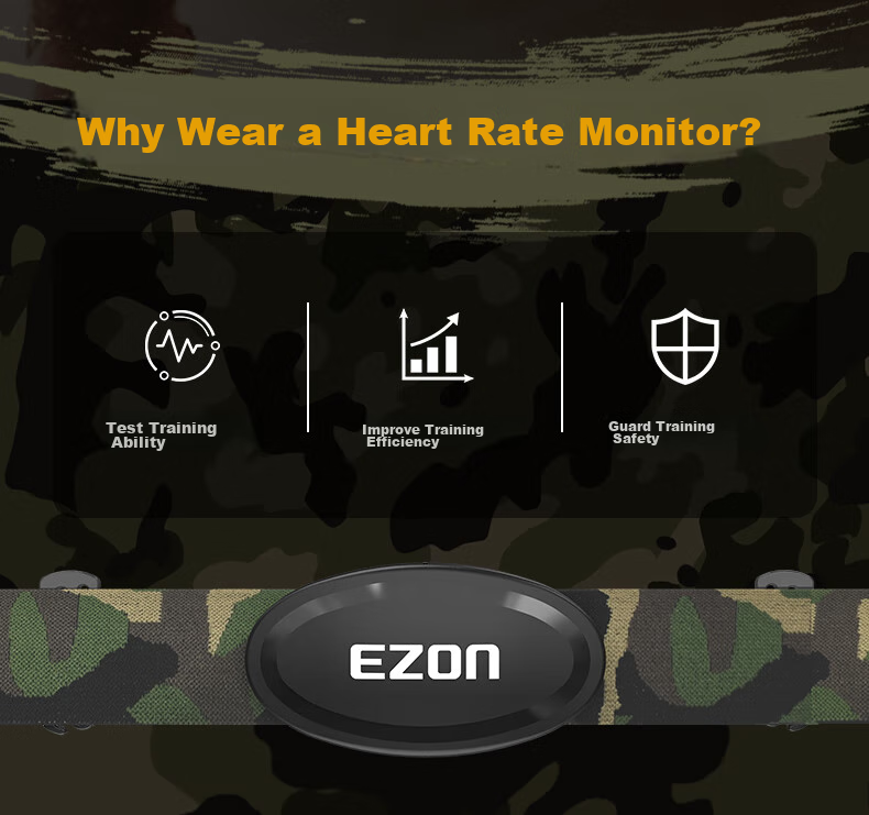 Нагрудный пульсометр EZON C009Pro, ANT+, Bluetooth 5.1, для фитнеса, бега, велоспорта, тактическая версия
