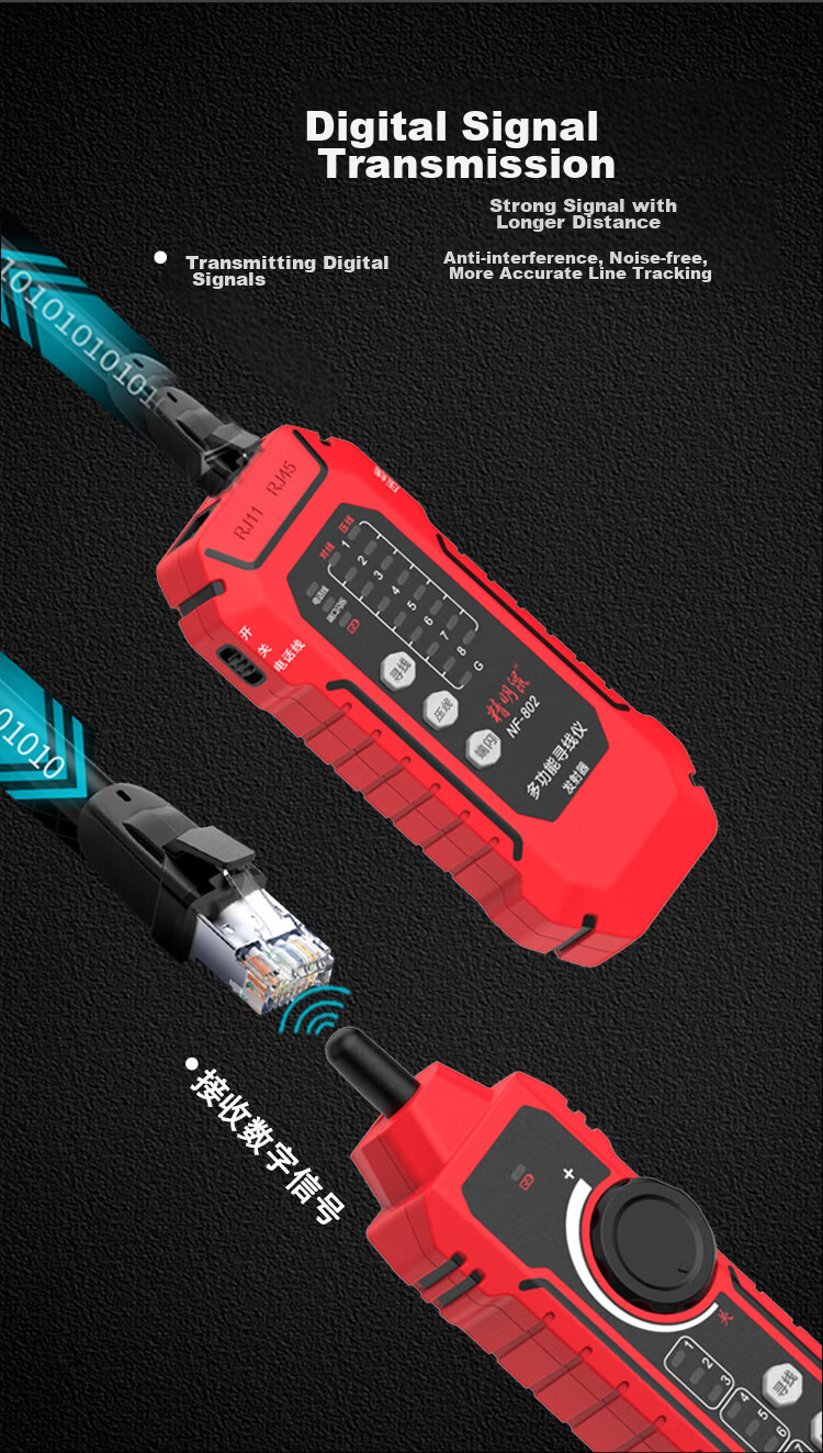 Сетевой кабельный тестер Jingmingshu NF-802, многофункциональный трассировщик телефонных и сетевых кабелей, цифровой искатель проводов, тестер PoE с защитой от помех