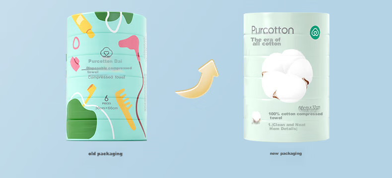 Одноразовые компрессионные полотенца PurCotton, 6 шт. х 6 упаковок, 100% хлопок, портативные для путешествий, купания, красоты и поездок, 66x32 см.