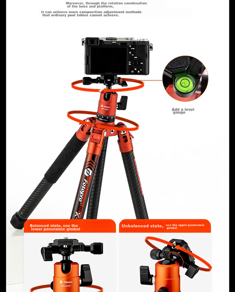 Штатив Fotopro Air 3 Dual Panoramic из углеродного волокна для беззеркальных и зеркальных фото- и видеокамер, цвет "Пламенный оранжевый"