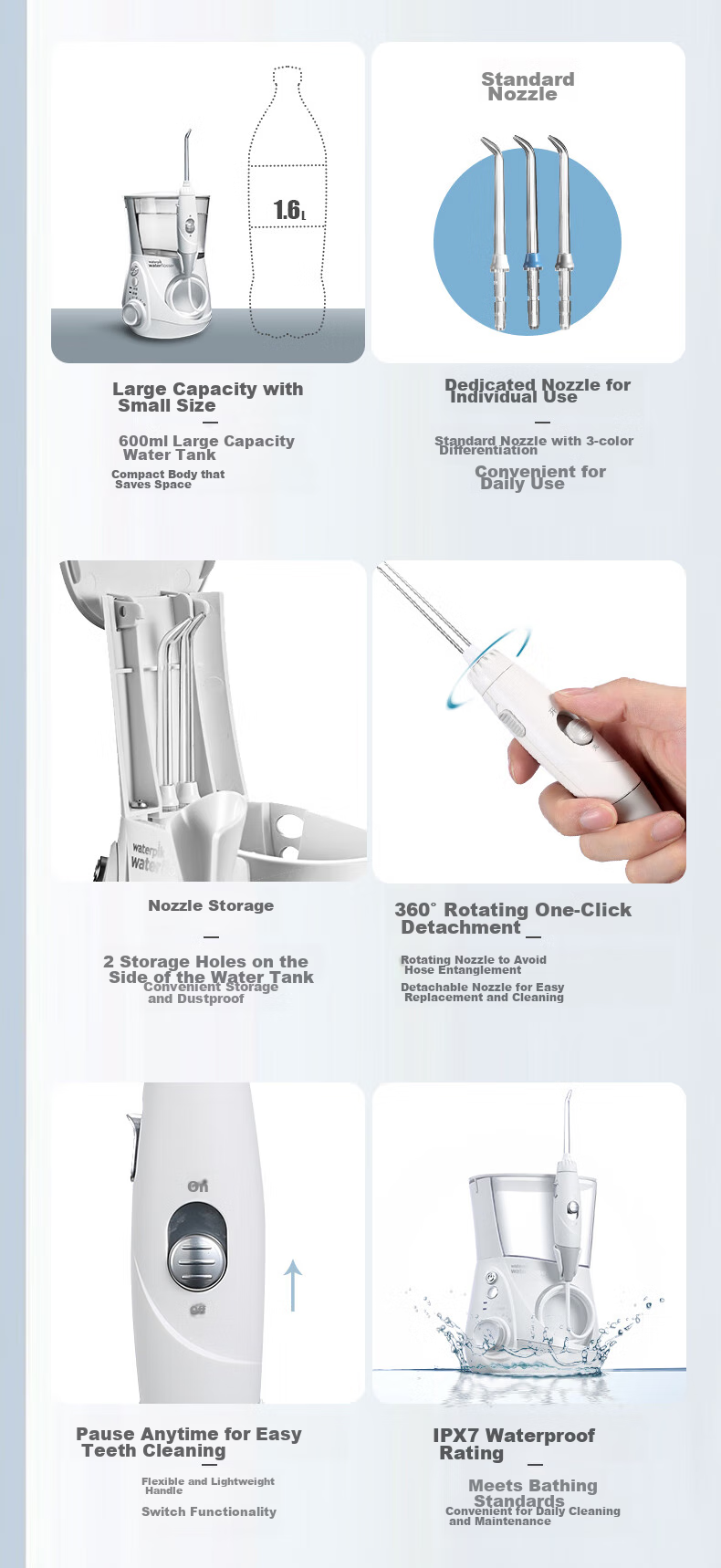 Ирригатор Waterpik GT3 Jazz Black, для домашнего использования, 600 мл, 10 режимов, 7 насадок