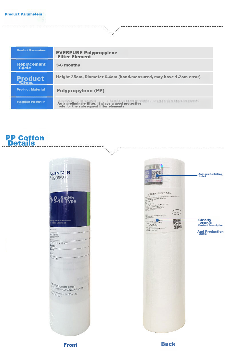 Фильтр для воды Everpure PP Cotton Filter Cartridge, 4 шт., 10 дюймов/5 микрон, с ключом, универсальный элемент фильтра для воды