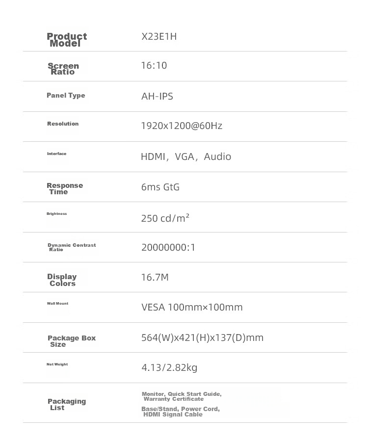 Монитор AOC X23E1H, 22.5 дюйма, 1920x1200, IPS, 16:10, черный