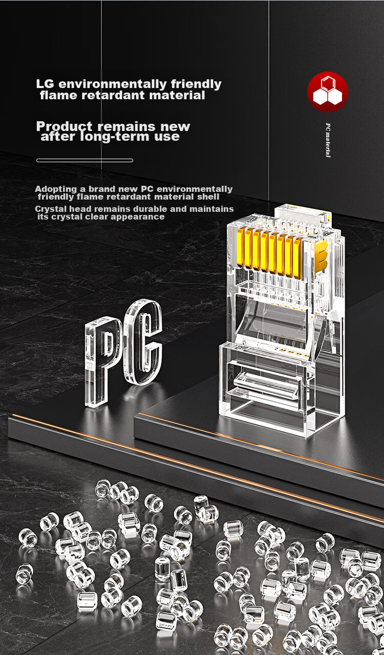 Коннекторы AMPCOM Crystal Head Cat5e, 30 шт., позолоченные, 30U, для гигабитных Ethernet кабелей, RJ45, 8P8C