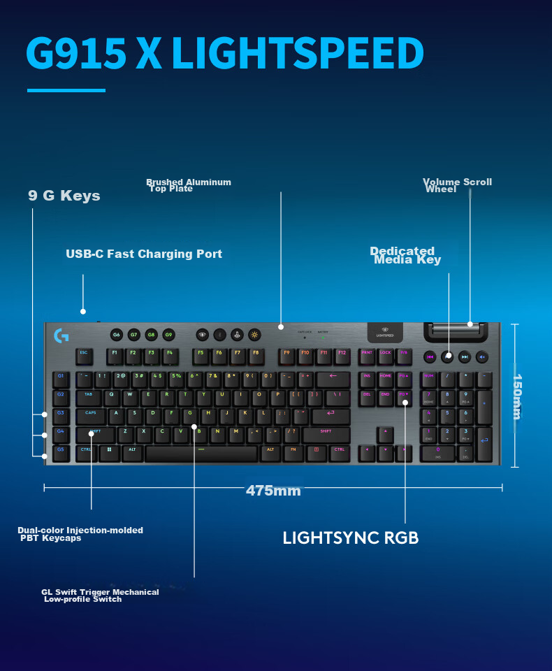 Игровая клавиатура Logitech G G915 X LIGHTSPEED Wireless White-T, механическая, низкопрофильная, беспроводная, с подсветкой RGB