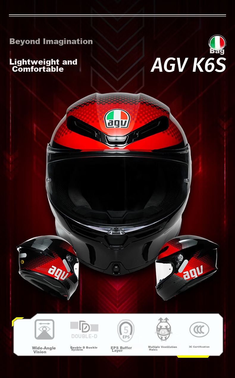 Мотошлем AGV K6S, карбоновый, интеграл, серый матовый, размер M (55-56)