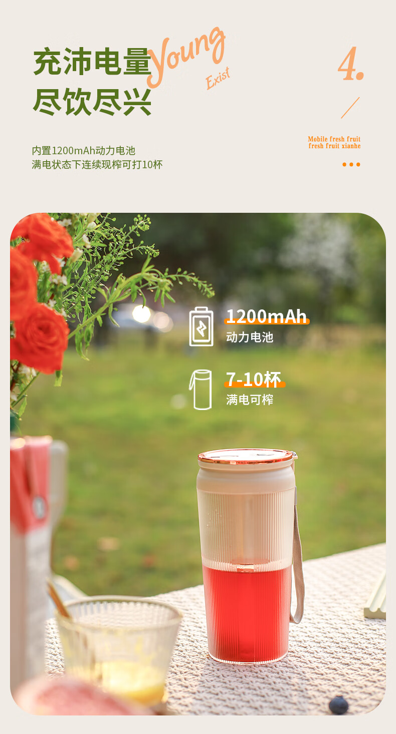 荣事达（Royalstar）榨汁机家用小型便携式无线水果电动榨汁杯料理机多功能迷你果汁机RZ-28M2
