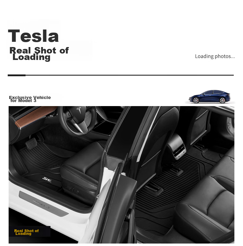 Комплект ковриков для Tesla Model 3 (обновленная версия), 5 шт., 3W, TPE + ковровое покрытие, черный