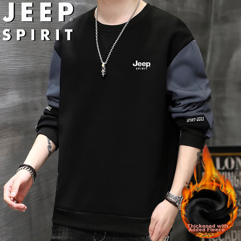 Мужская толстовка JEEP SPIRIT, весенне-осенняя, с круглым вырезом, лонгслив, повседневная, деловая, черная, 4XL