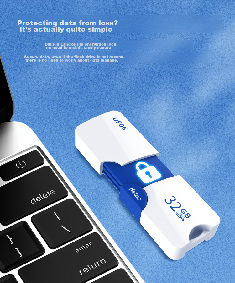USB-накопитель Netac U905 32GB USB 3.2, тонкий выдвижной высокоскоростной накопитель, зашифрованный USB-накопитель